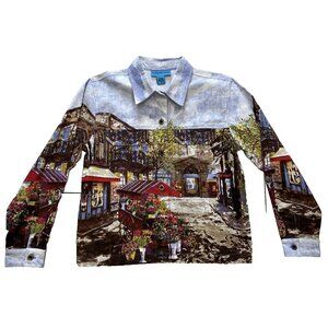 Flamingo Road Jacket Womens M Wearable Art Euro Town Multi Color Embellishments